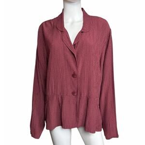 FLAX Women's M Red Plaid Lagenlook Artsy Button Tunic Top EUC